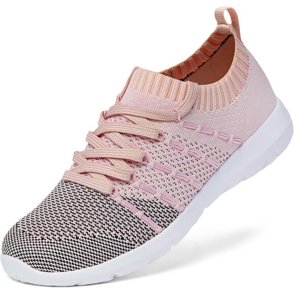 Women Black-Pink Running Breathable Knitting flexible Mesh Sports Shoes Sneakers - Picture 1 of 6